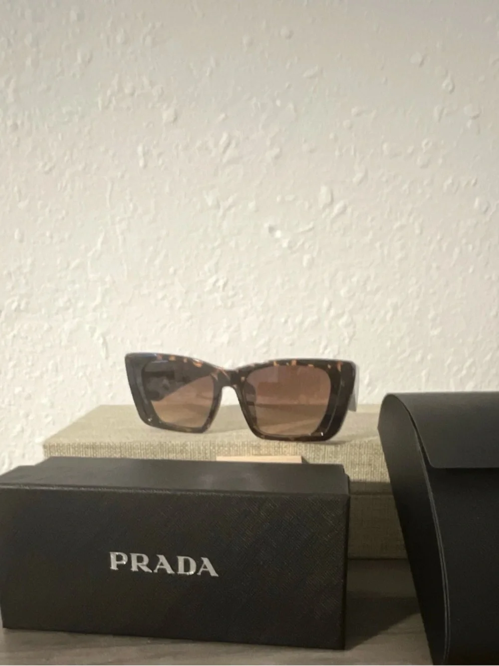 Prada Tortoiseshell Rectangular Sunglasses with Brown Lenses